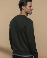 Sudadera manga larga con cuello redondo y ribete a contraste para hombre - Verde