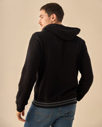 Sudadera con Capucha y Ribetes Contrastantes - Negro