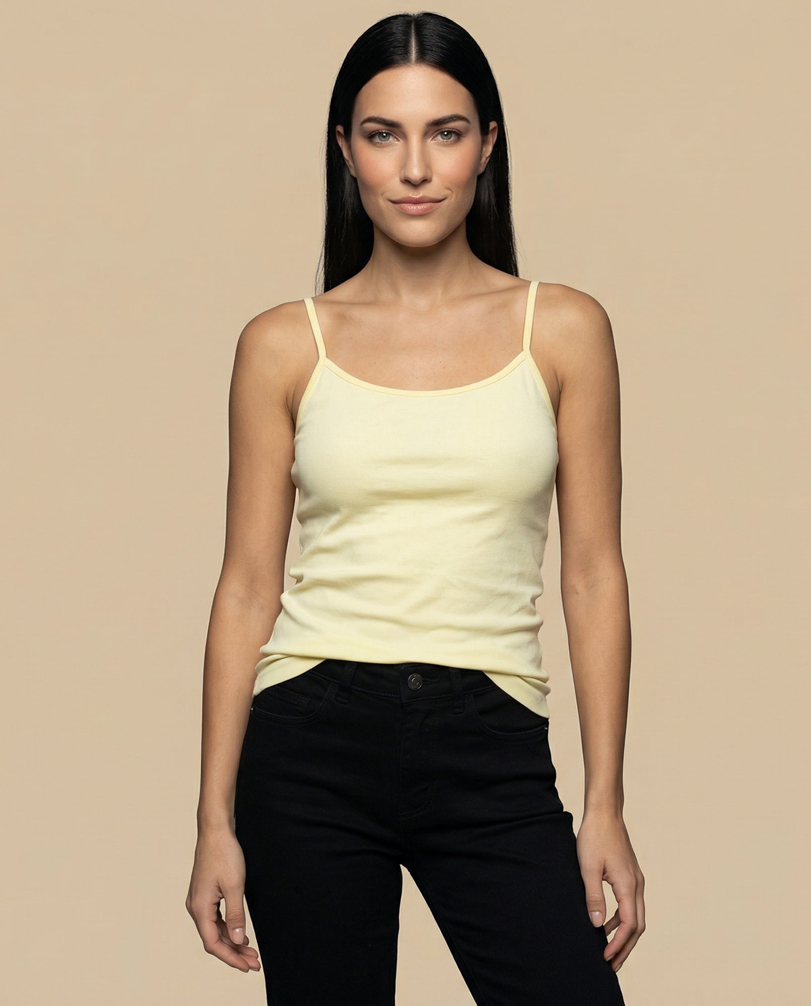 Camiseta básica de tiras en tejido acanalado - Amarillo 34_4000000_010000_0