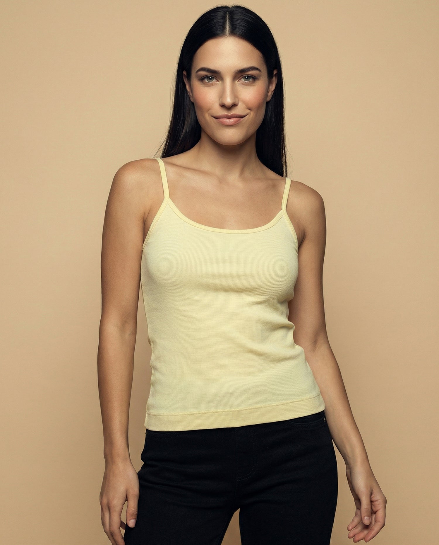 Camiseta básica de tiras en tejido acanalado - Amarillo