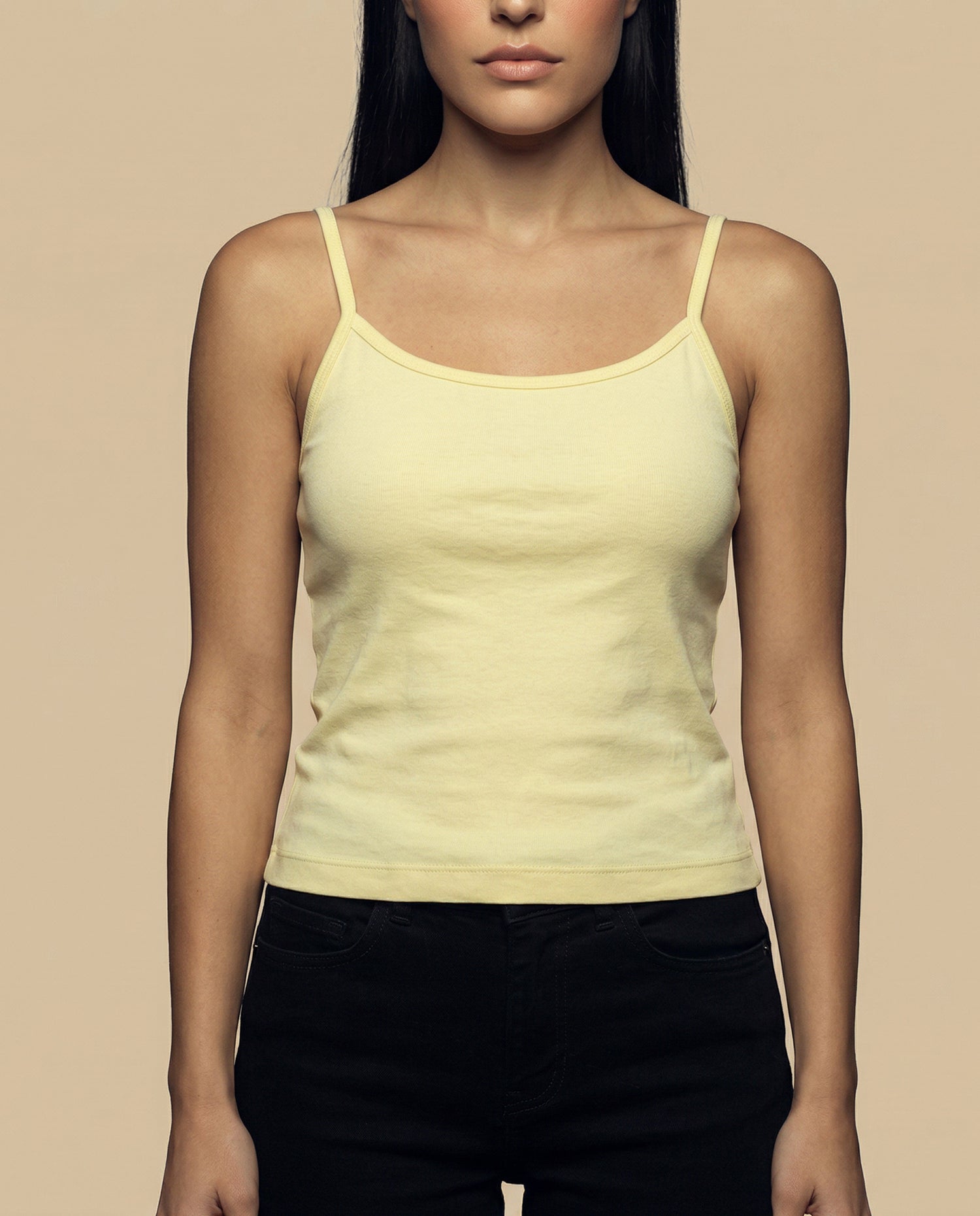 Camiseta básica de tiras en tejido acanalado - Amarillo