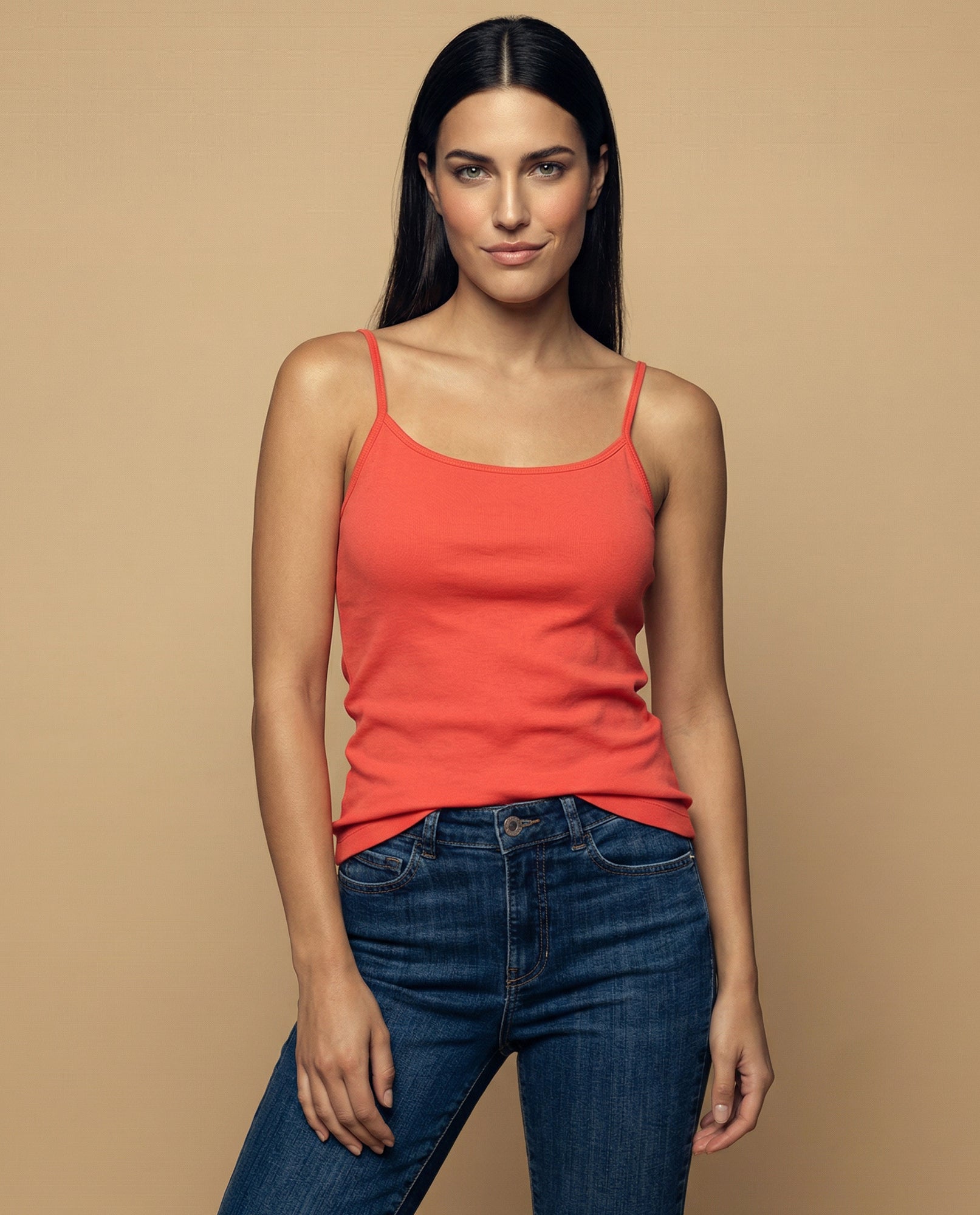 Camiseta básica de tiras en tejido acanalado - Naranja 34_4000000_080000_0
