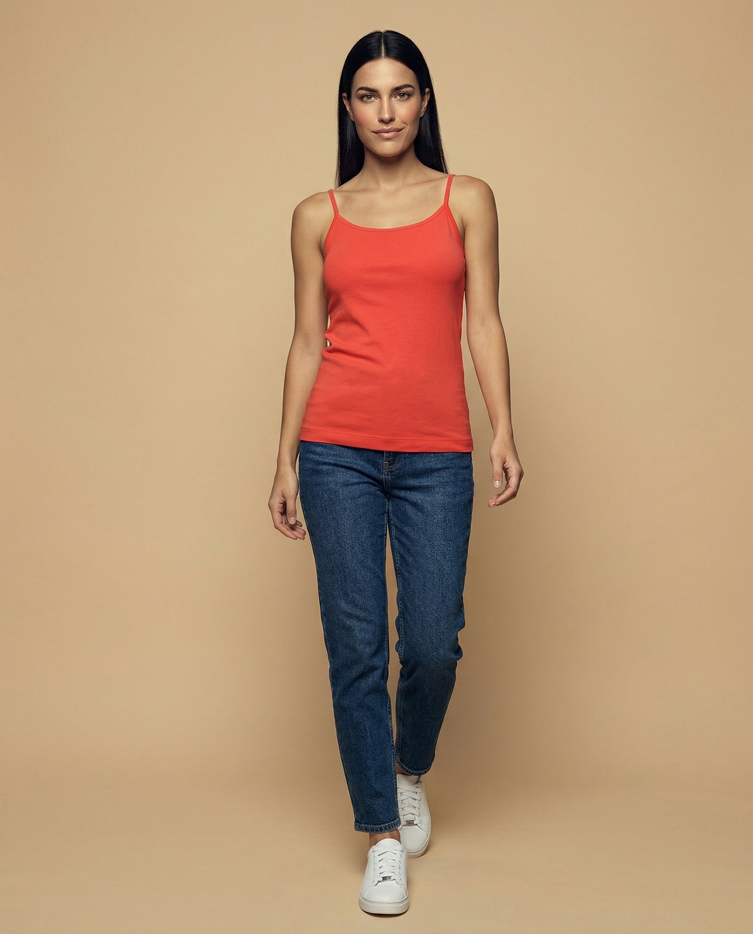 Camiseta básica de tiras en tejido acanalado - Naranja