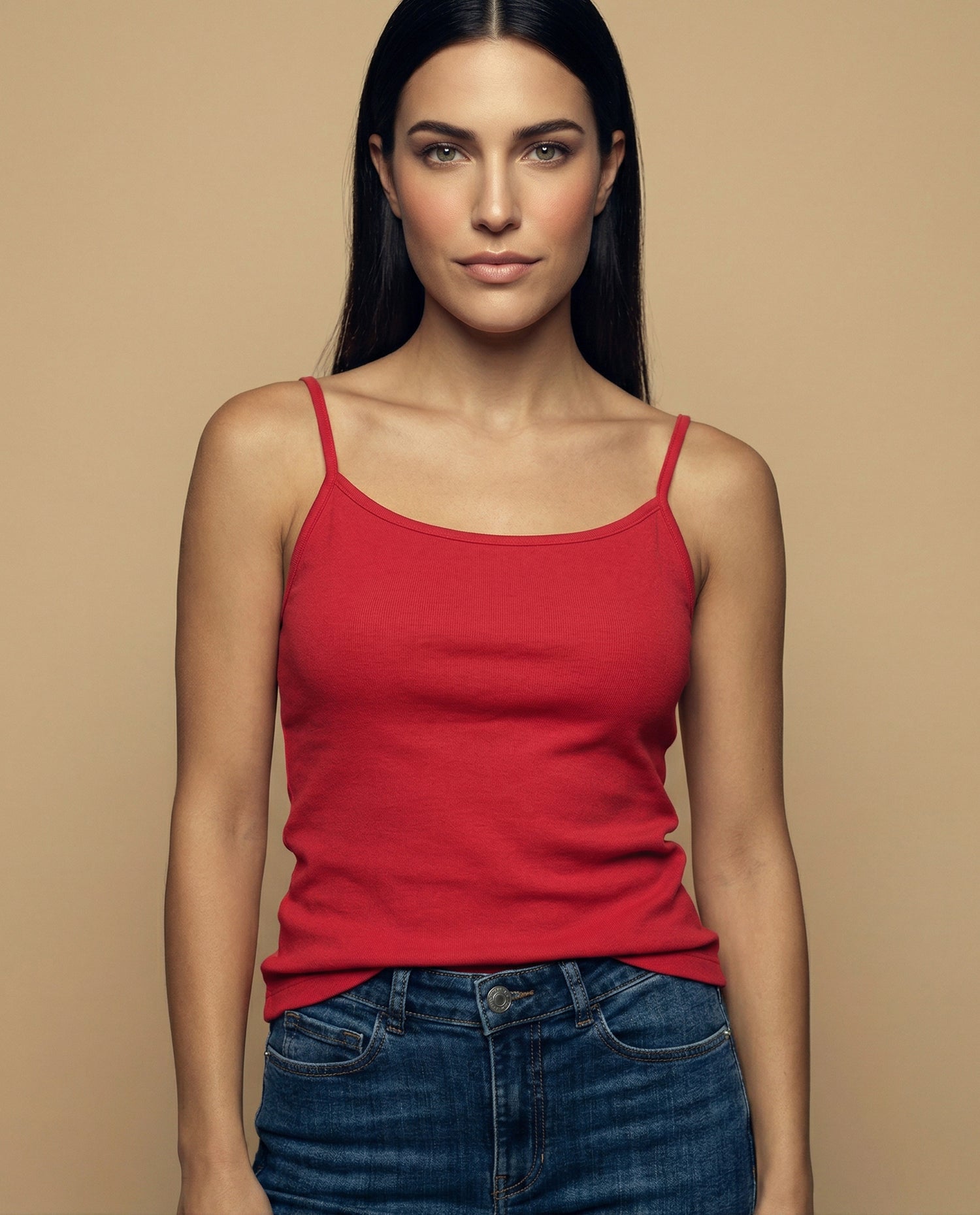 Camiseta básica de tiras en tejido acanalado - Rojo