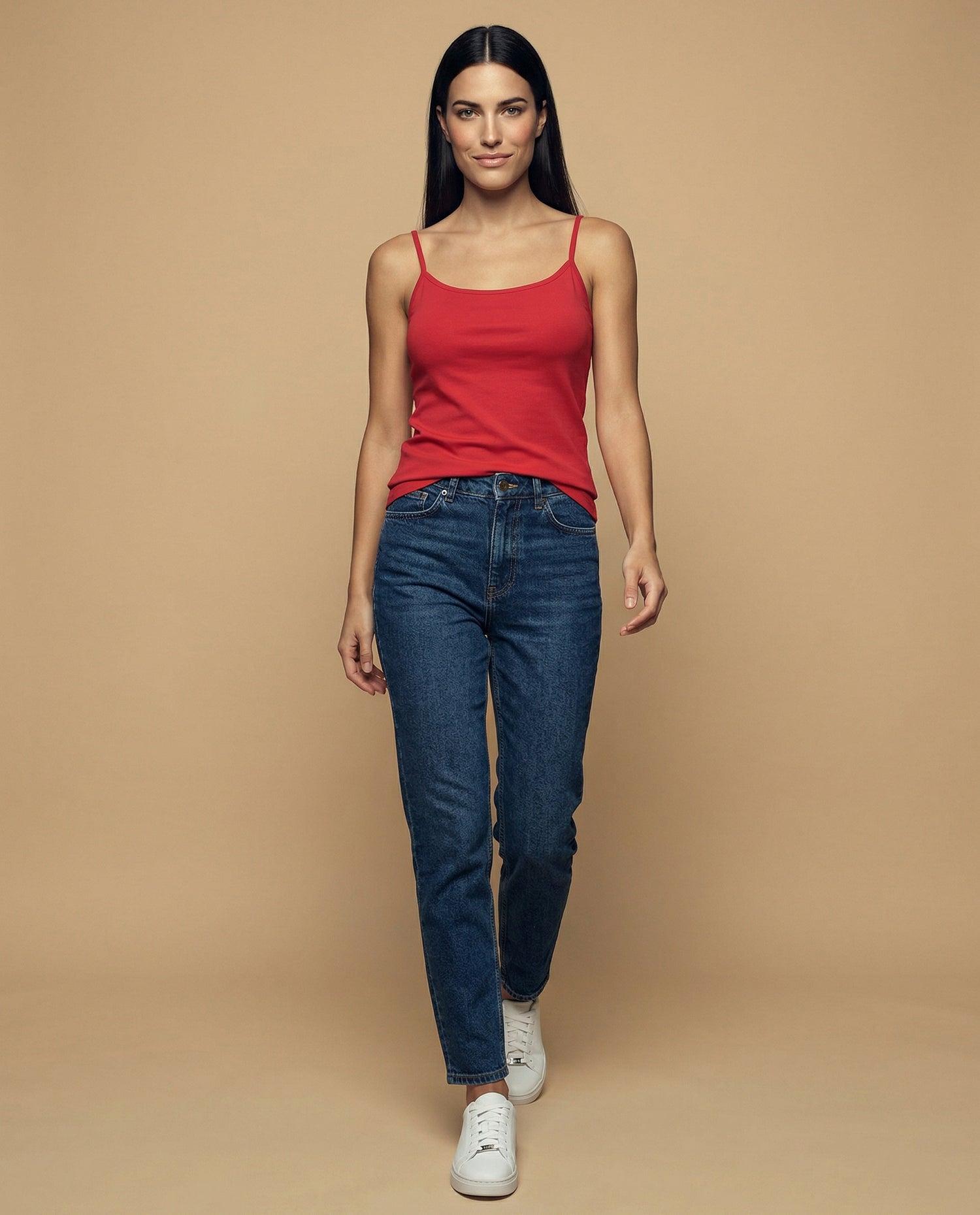 Camiseta básica de tiras en tejido acanalado - Rojo