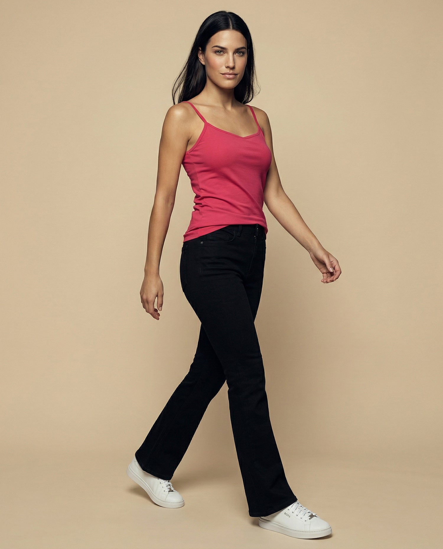 Camiseta básica de tiras en tejido acanalado - Rosa