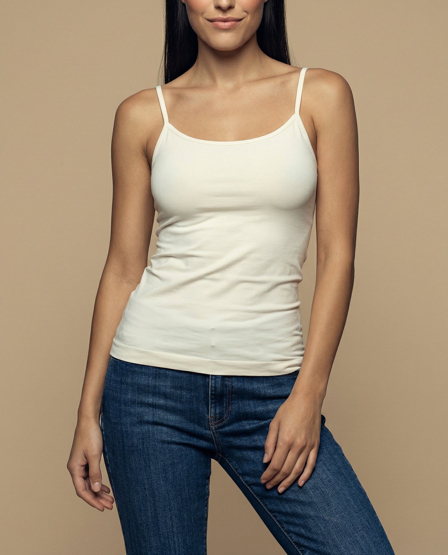 Camiseta básica de tiras en tejido acanalado - Crudo