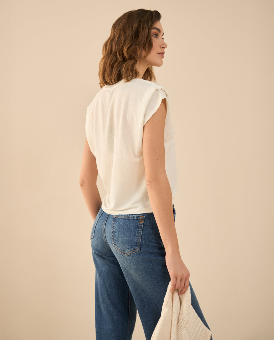 Camiseta con recogido en hombro para mujer - Blanco 34_401G011_BLA114202_4