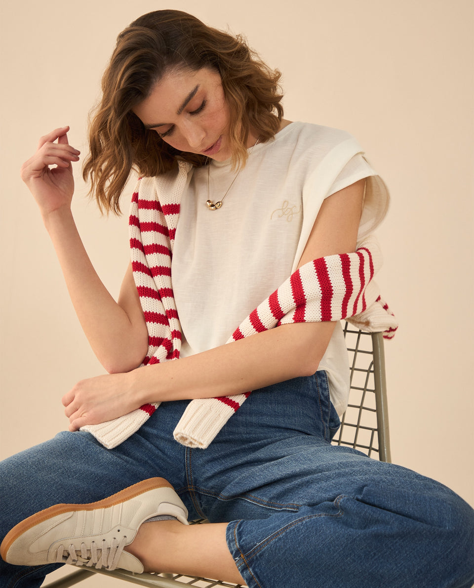 Camiseta con recogido en hombro para mujer - Blanco 34_401G011_BLA114202_6