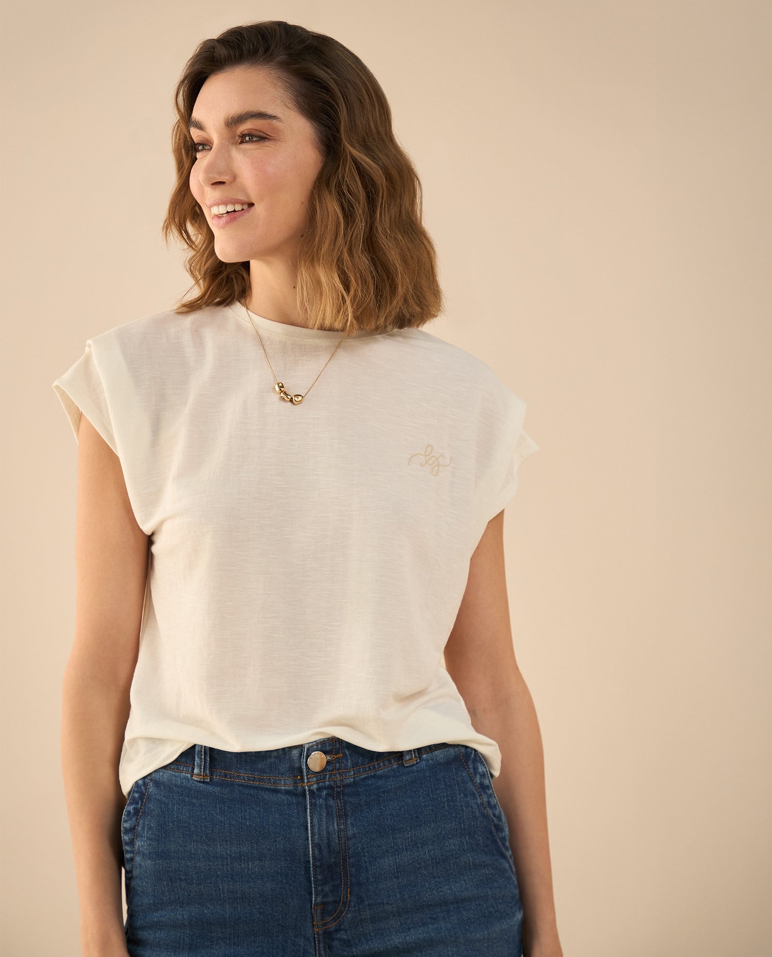 Camiseta con recogido en hombro para mujer - Blanco