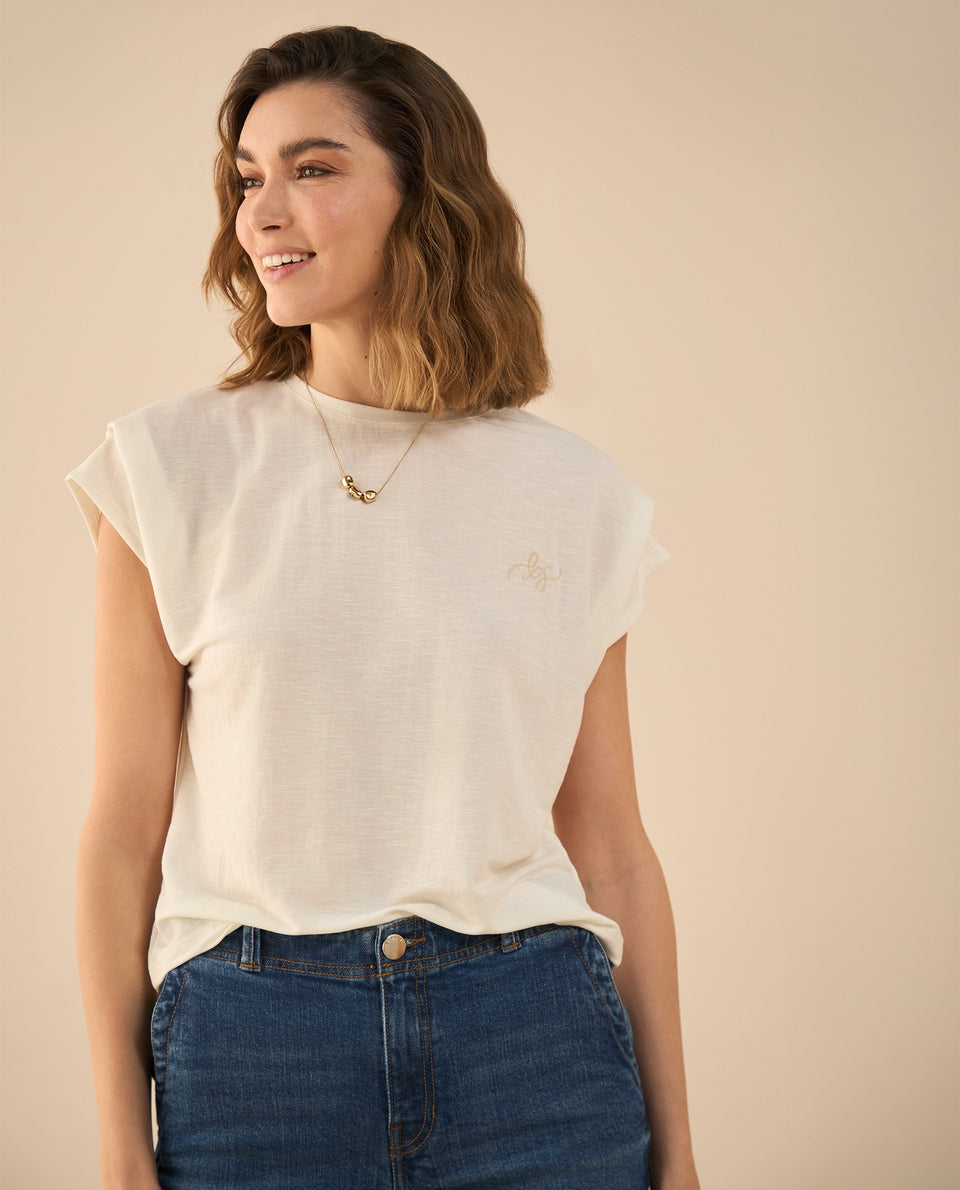Camiseta con recogido en hombro para mujer - Blanco 34_401G011_BLA114202_7