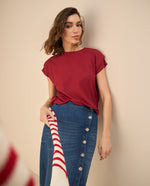 Camiseta con recogido en hombro para mujer - Rojo