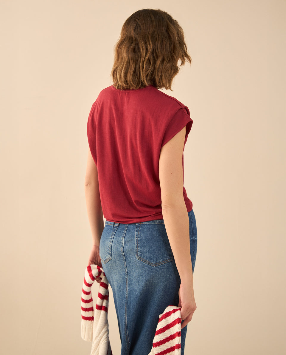Camiseta con recogido en hombro para mujer - Rojo 34_401G011_ROJ191656_4