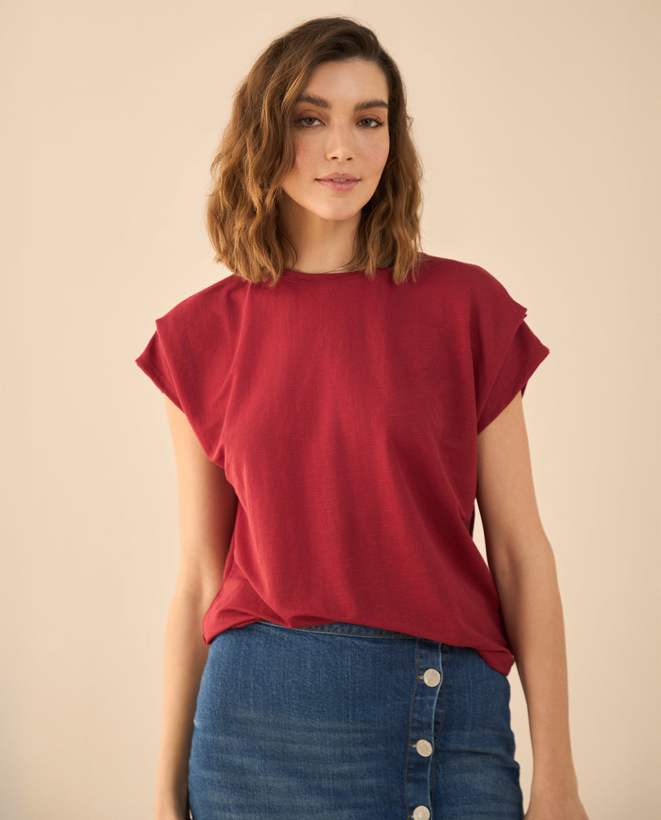 Camiseta con recogido en hombro para mujer - Rojo 34_401G011_ROJ191656_5