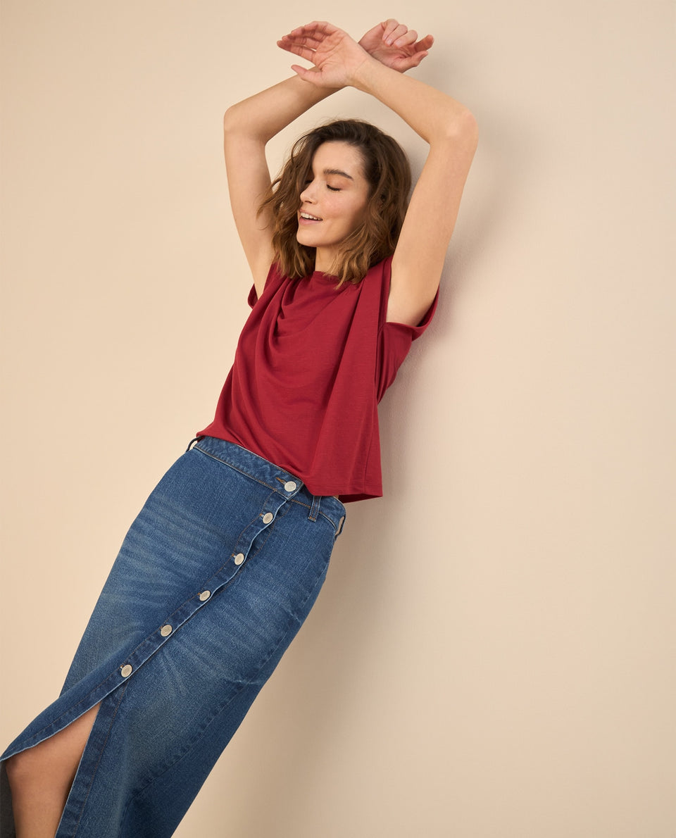 Camiseta con recogido en hombro para mujer - Rojo 34_401G011_ROJ191656_6