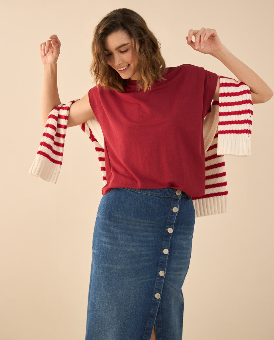Camiseta con recogido en hombro para mujer - Rojo 34_401G011_ROJ191656_7