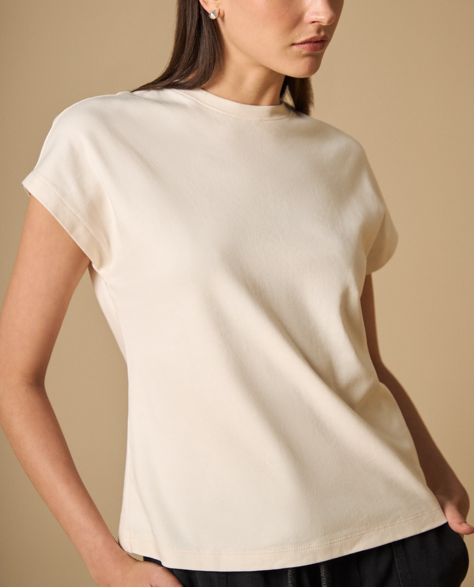 Camiseta cuello redondo algodón manga corta - Crudo 34_401H006_CRU111302_0