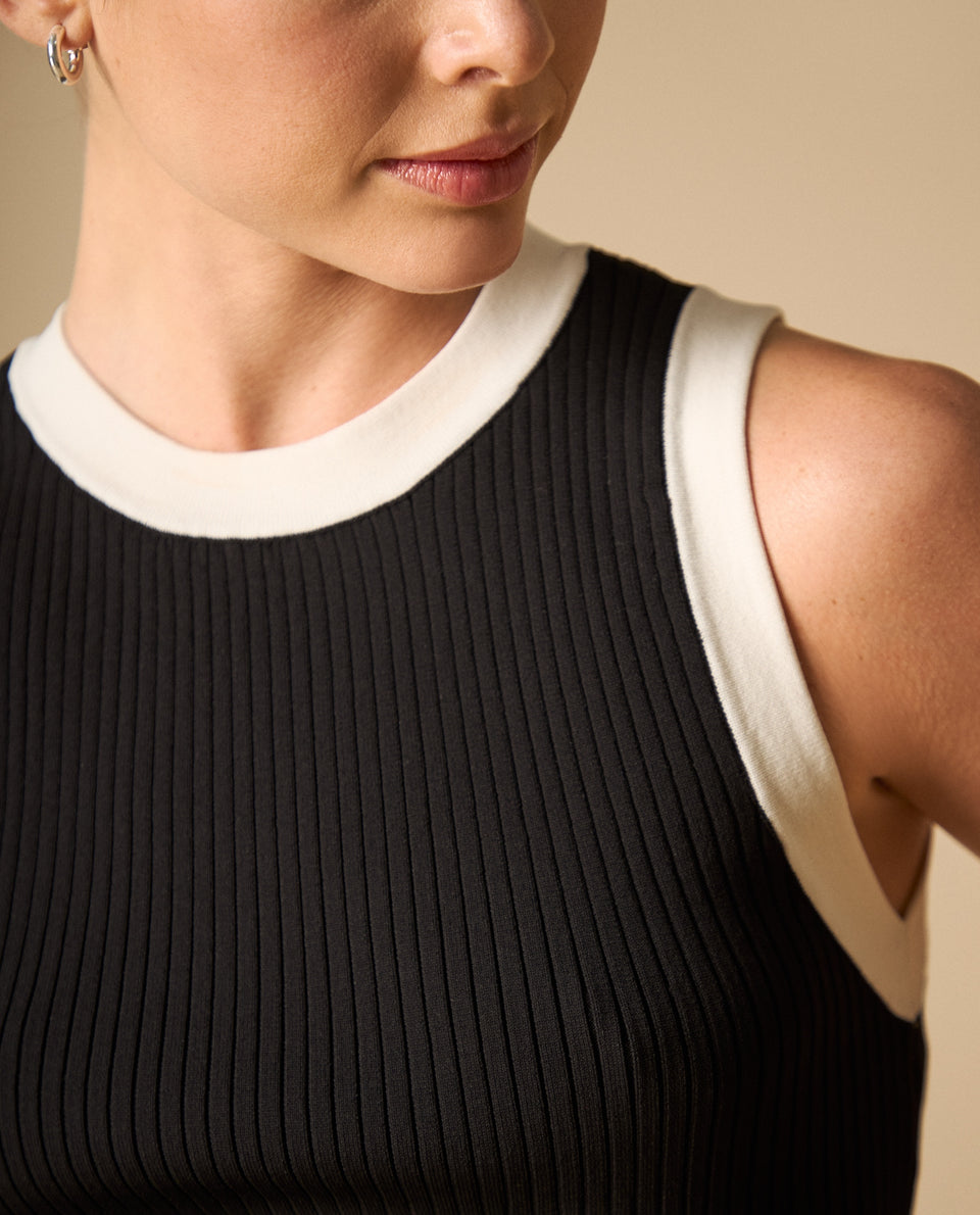 Camiseta tejida cuello en V manga larga - Negro 34_401H200_NEG194218_3