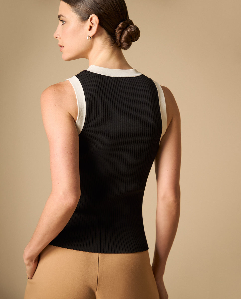 Camiseta tejida cuello en V manga larga - Negro 34_401H200_NEG194218_4