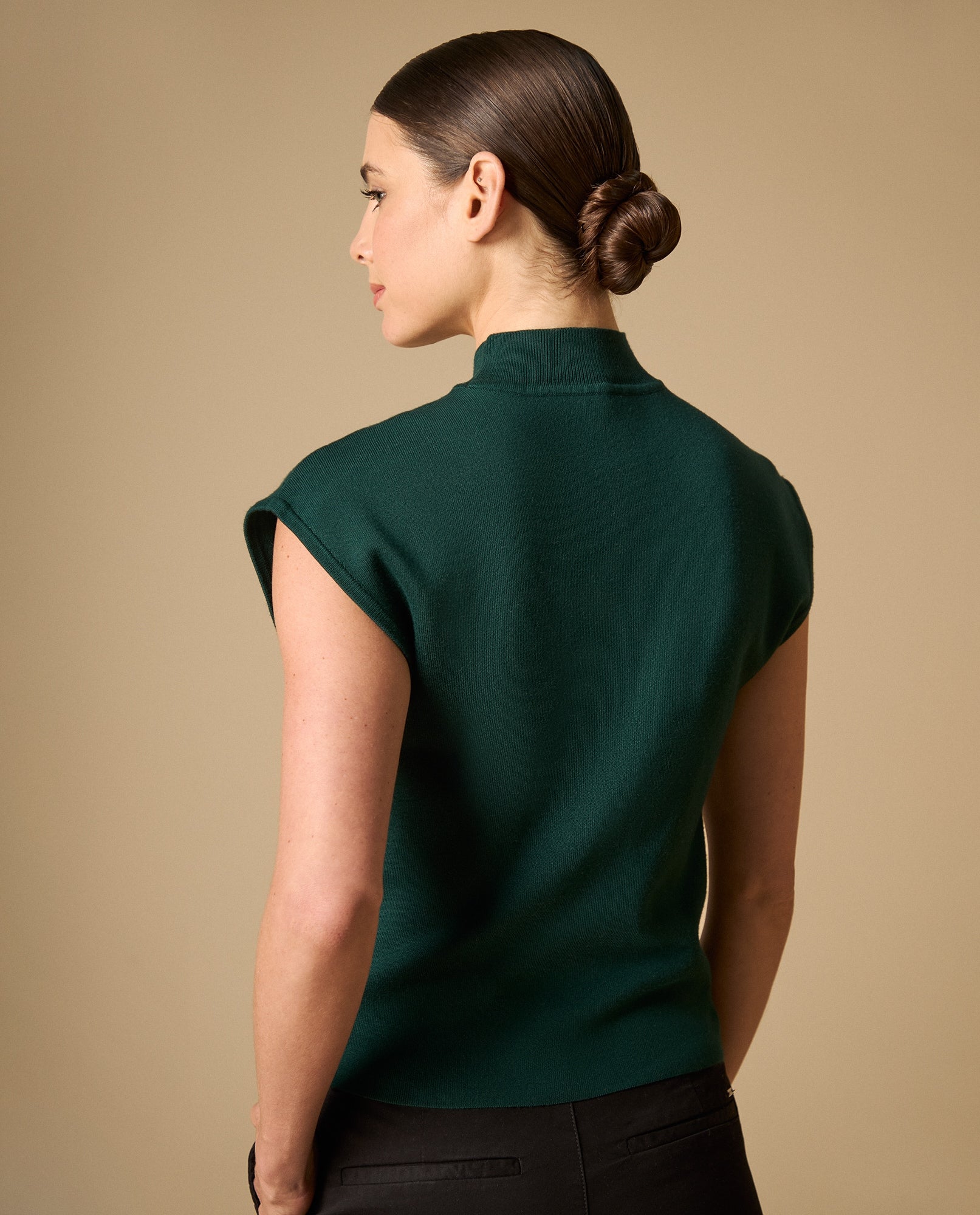 Camiseta tejida manga sisa cuello redondo - Verde 34_401H201_VER175641_4
