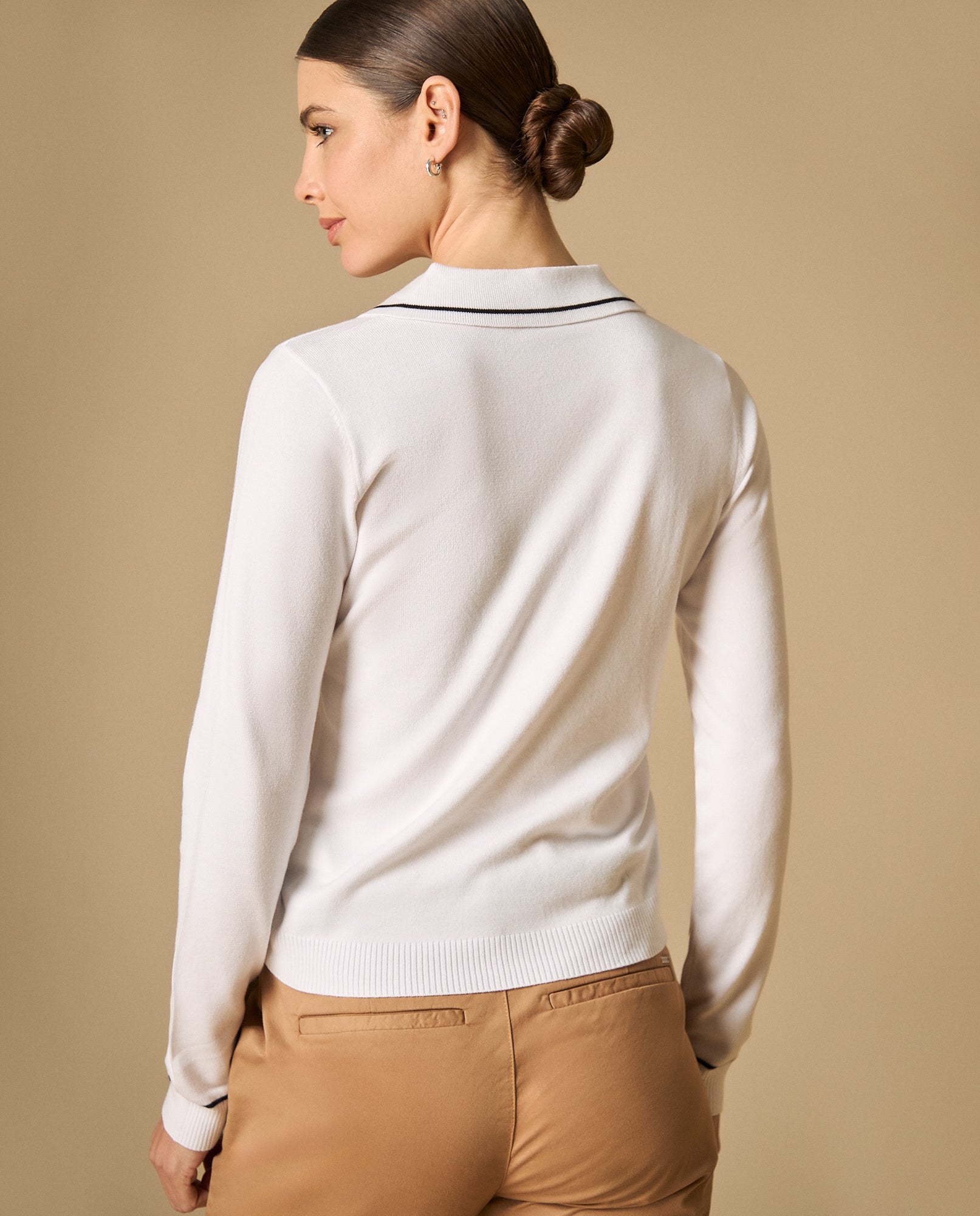 Camiseta tejida cuello en V manga larga - Crudo 34_401H202_CRU111001_5