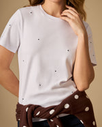 Camiseta manga corta con bordado de puntos - Blanco