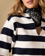 Camiseta tejida tipo polo cuello en V manga larga - Azul