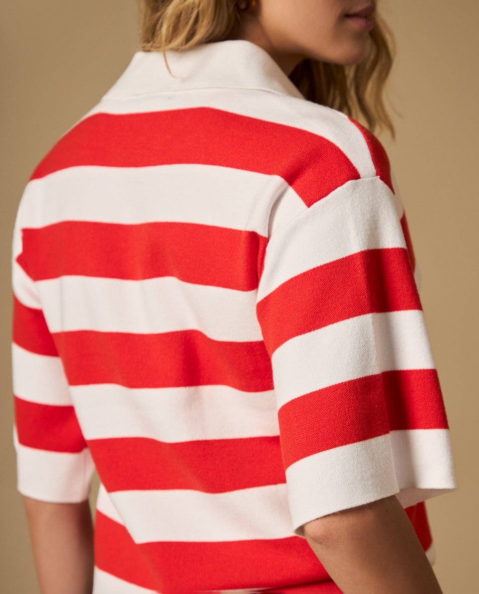 Camiseta tejida tipo polo cuello en V manga larga - Rojo 34_402H200_ROJ181664_5