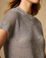 Camiseta tejida con hilos metálicos manga larga cuello redondo - Gris