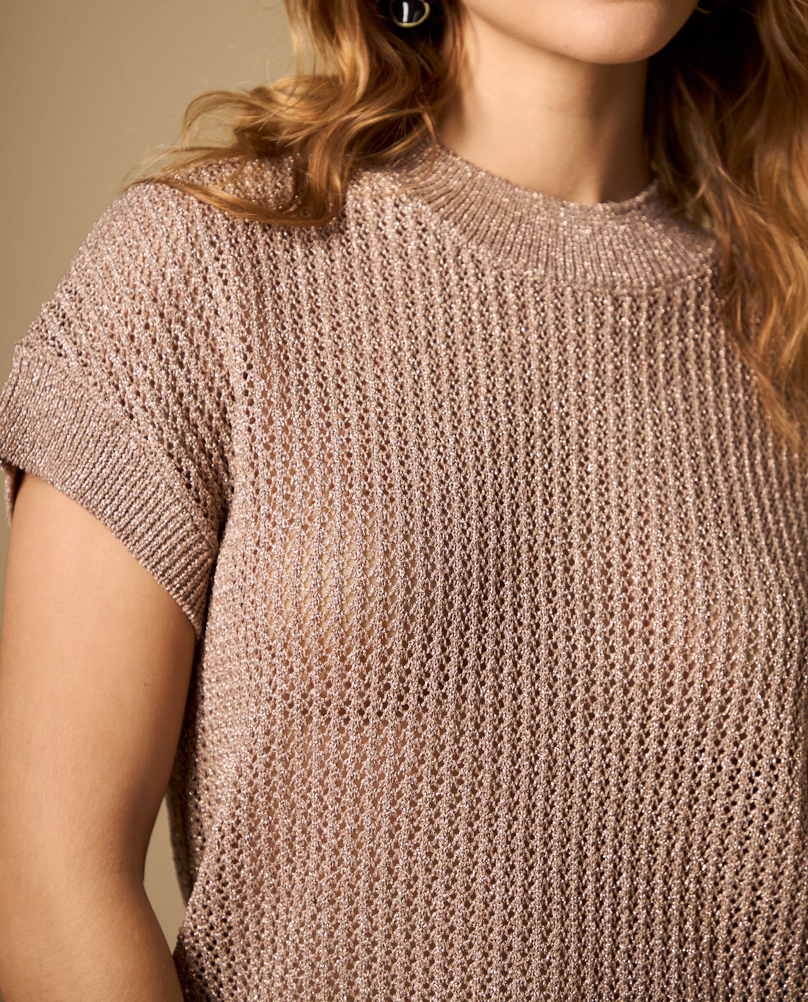 Camiseta tejida con hilos metálicos manga larga cuello redondo - Rosa 34_402H204_ROS141909_0