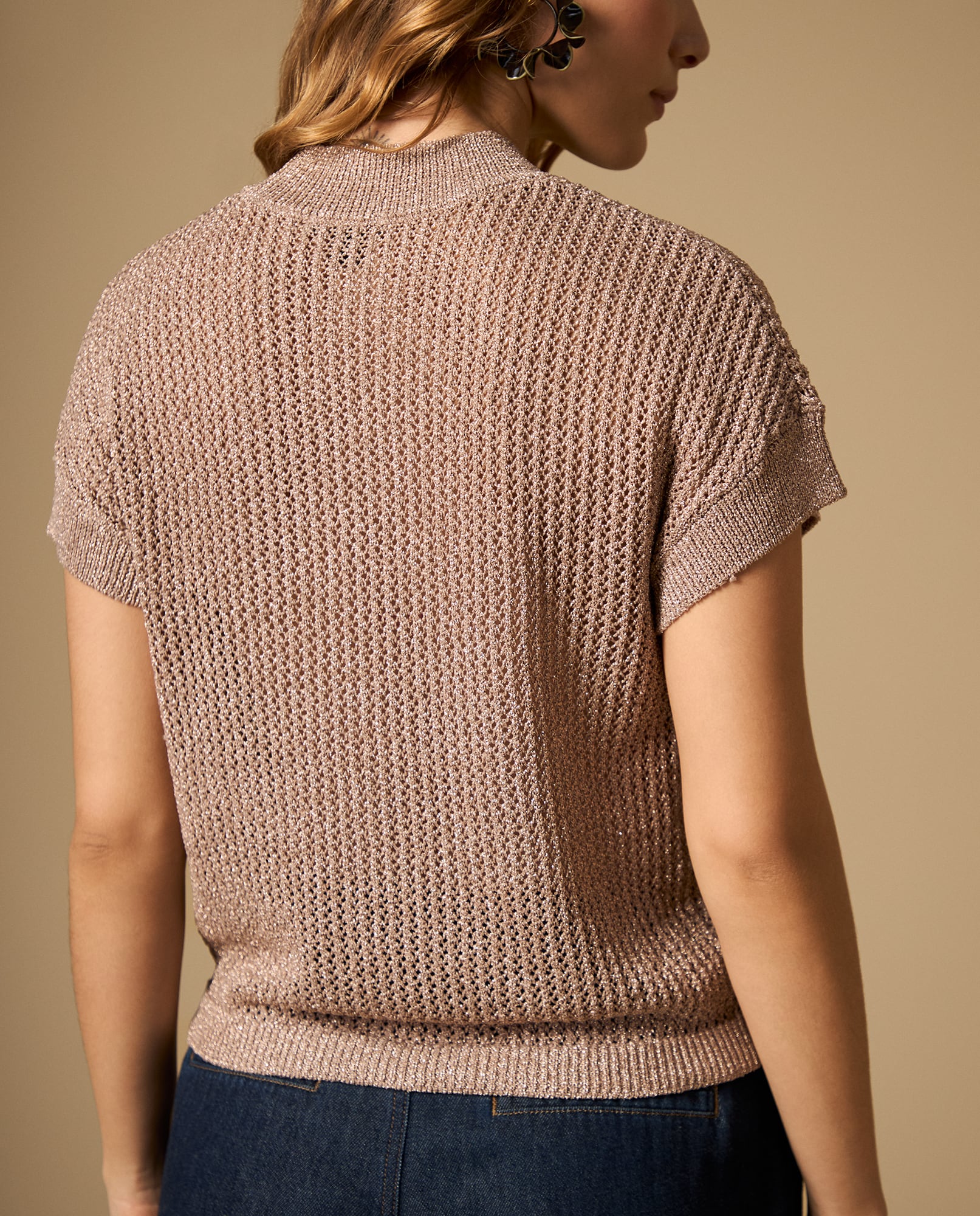 Camiseta tejida con hilos metálicos manga larga cuello redondo - Rosa 34_402H204_ROS141909_5