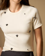 Camiseta tejida manga corta con aplicaciones de piedras - Crudo