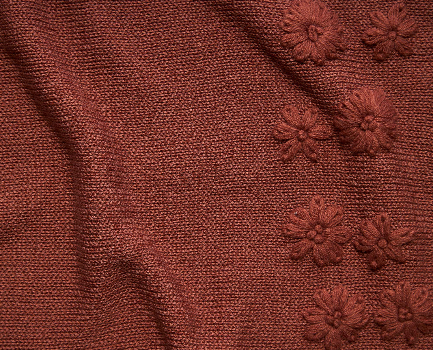 Camiseta tejida manga sisa con flores en relieve - Cafe