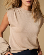 Camiseta tejida con brillo sutil manga sisa - Beige