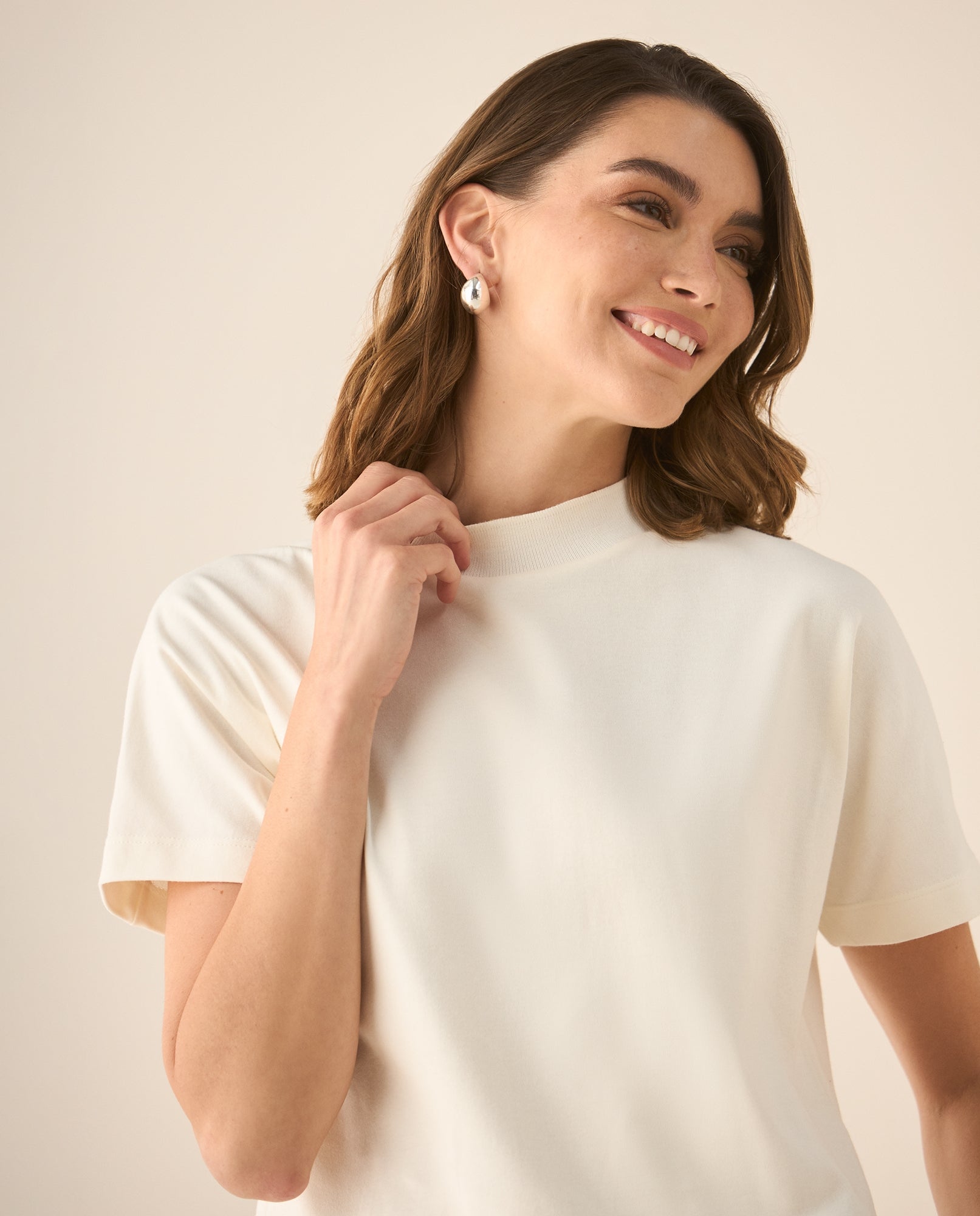 Camiseta manga corta de tacto suave para mujer  - Crudo 34_403G001_CRU114302_3