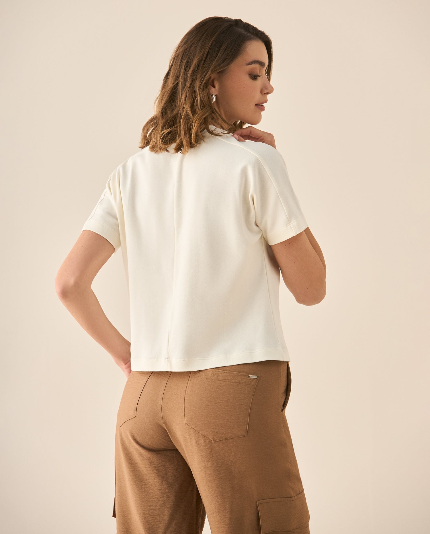 Camiseta manga corta de tacto suave para mujer  - Crudo
