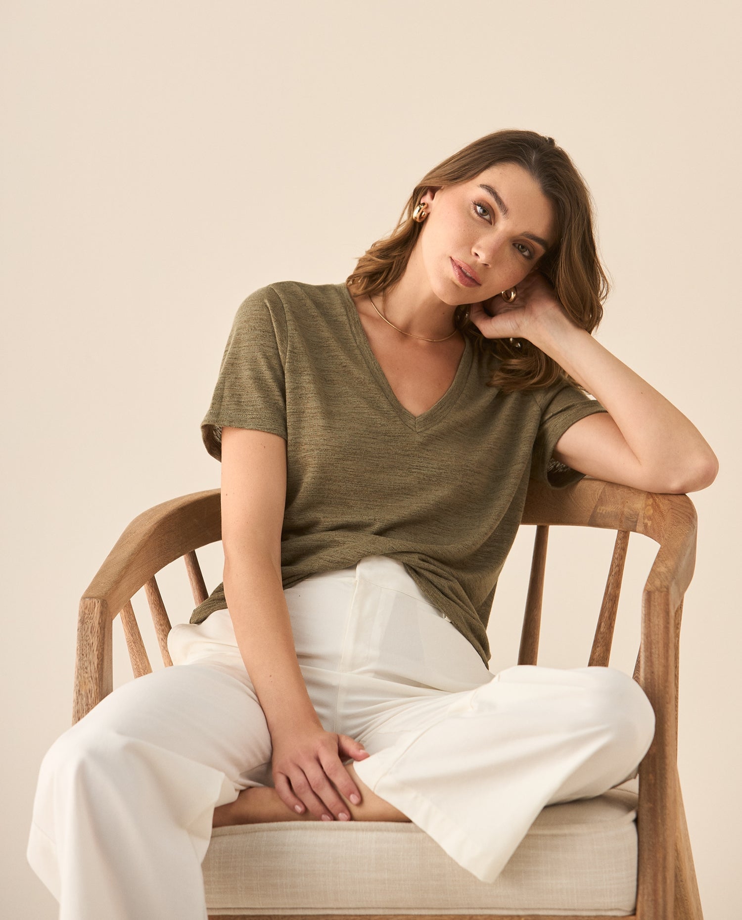 Camiseta con escote en V para mujer - Verde