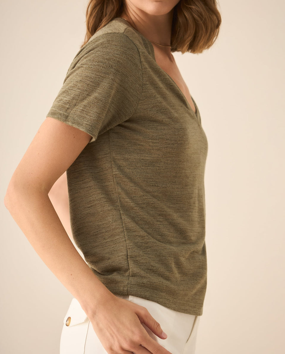 Camiseta con escote en V para mujer - Verde 34_403G002_VER170618_3