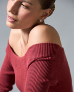 Camiseta Tejida Off-Shoulder Slim - Rojo