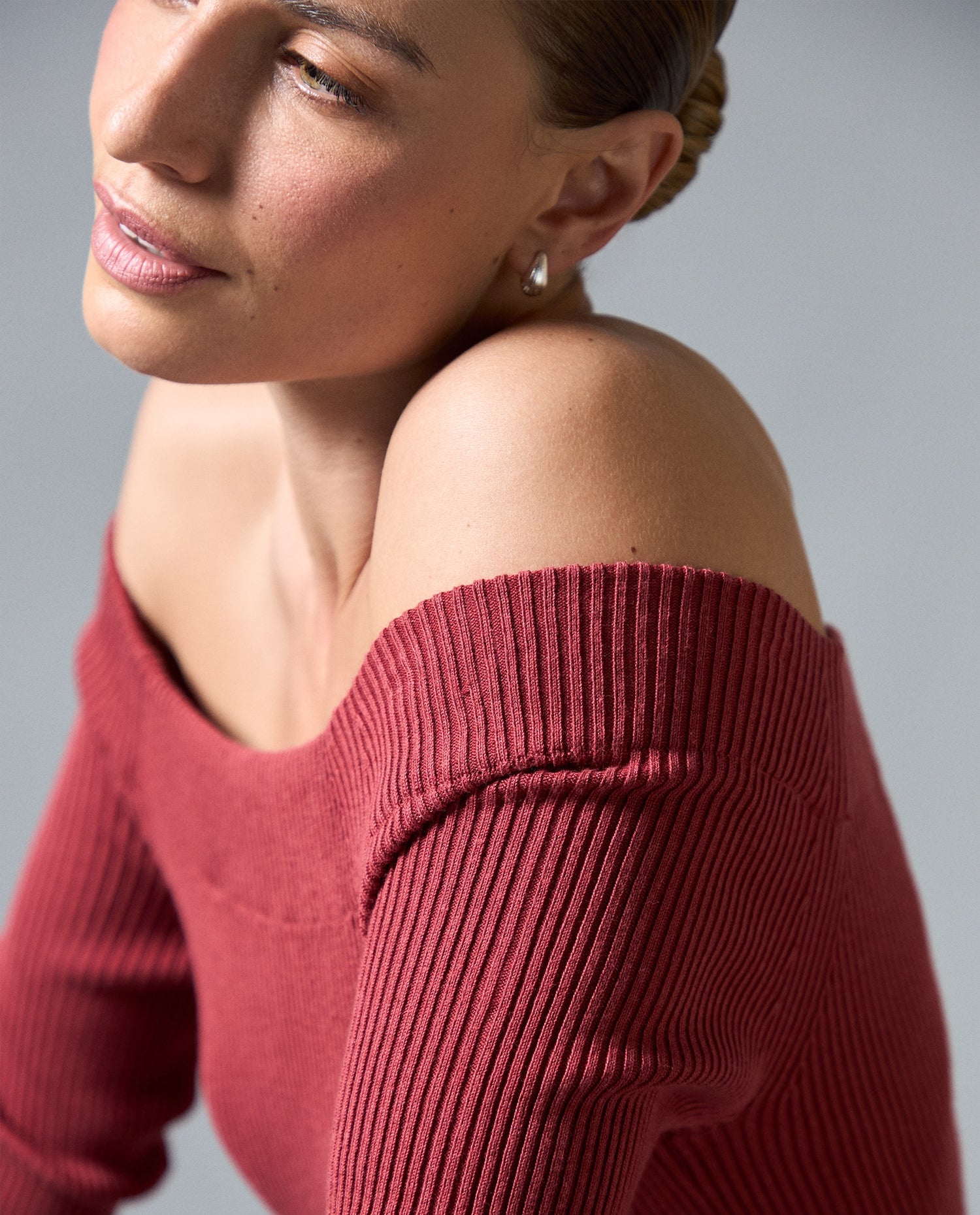 Camiseta Tejida Off-Shoulder Slim - Rojo