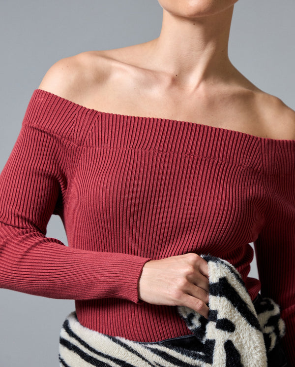 Camiseta Tejida Off-Shoulder Slim - Rojo 34_403H201_ROJ191532_0