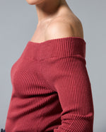 Camiseta Tejida Off-Shoulder Slim - Rojo