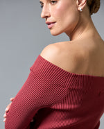 Camiseta Tejida Off-Shoulder Slim - Rojo
