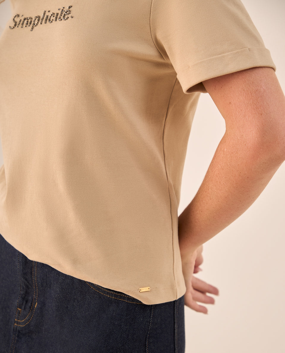 Camiseta Beige Simplicité con Aplicaciones - Beige 34_409G006_BEI151304_5