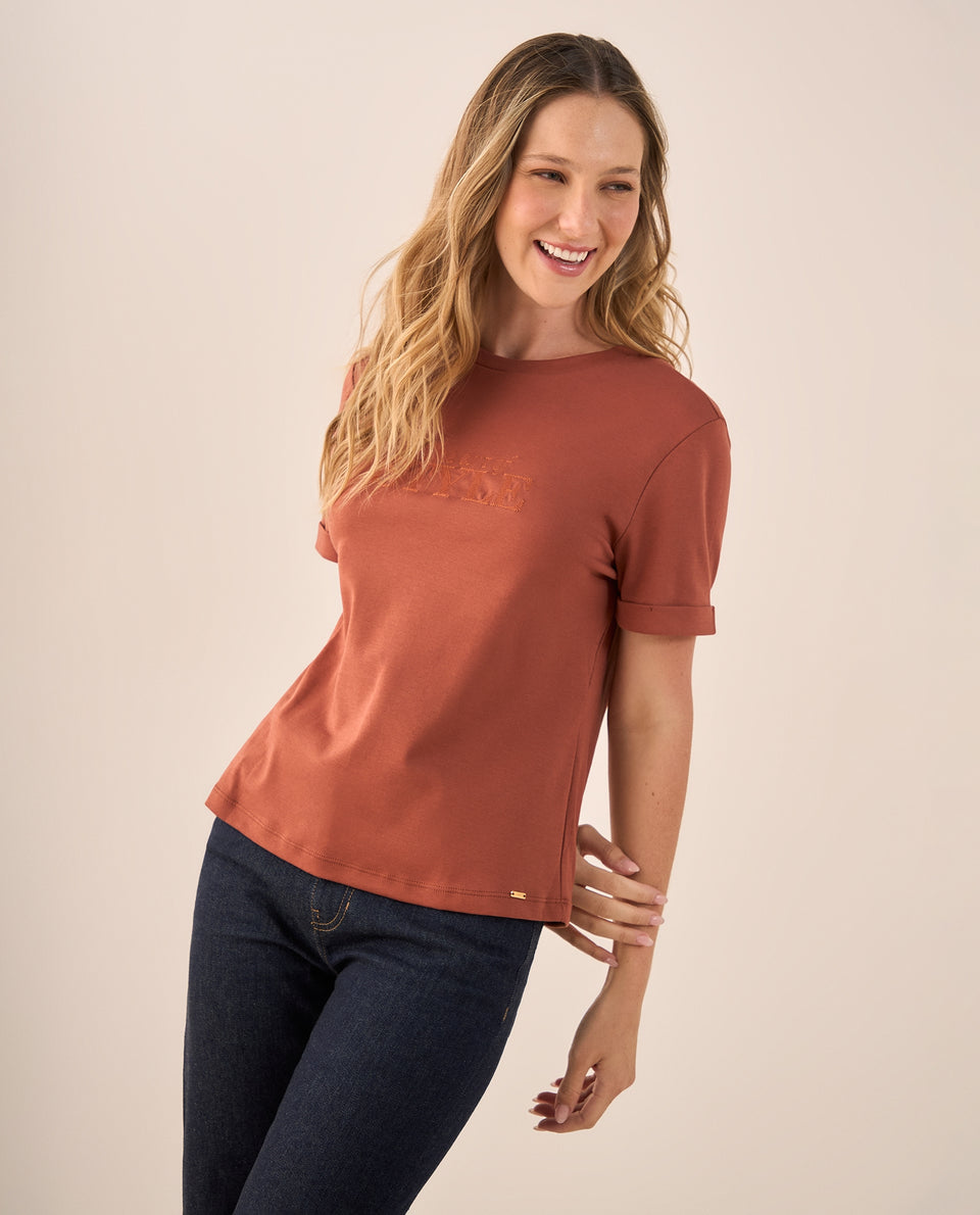 Camiseta Naranja con Bordado Tonal - Naranja 34_409G007_NAR181433_4