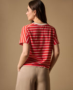 Camiseta Rayas Rojo Cerezo con Cuello Blanco - Rojo