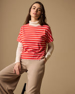 Camiseta Rayas Rojo Cerezo con Cuello Blanco - Rojo