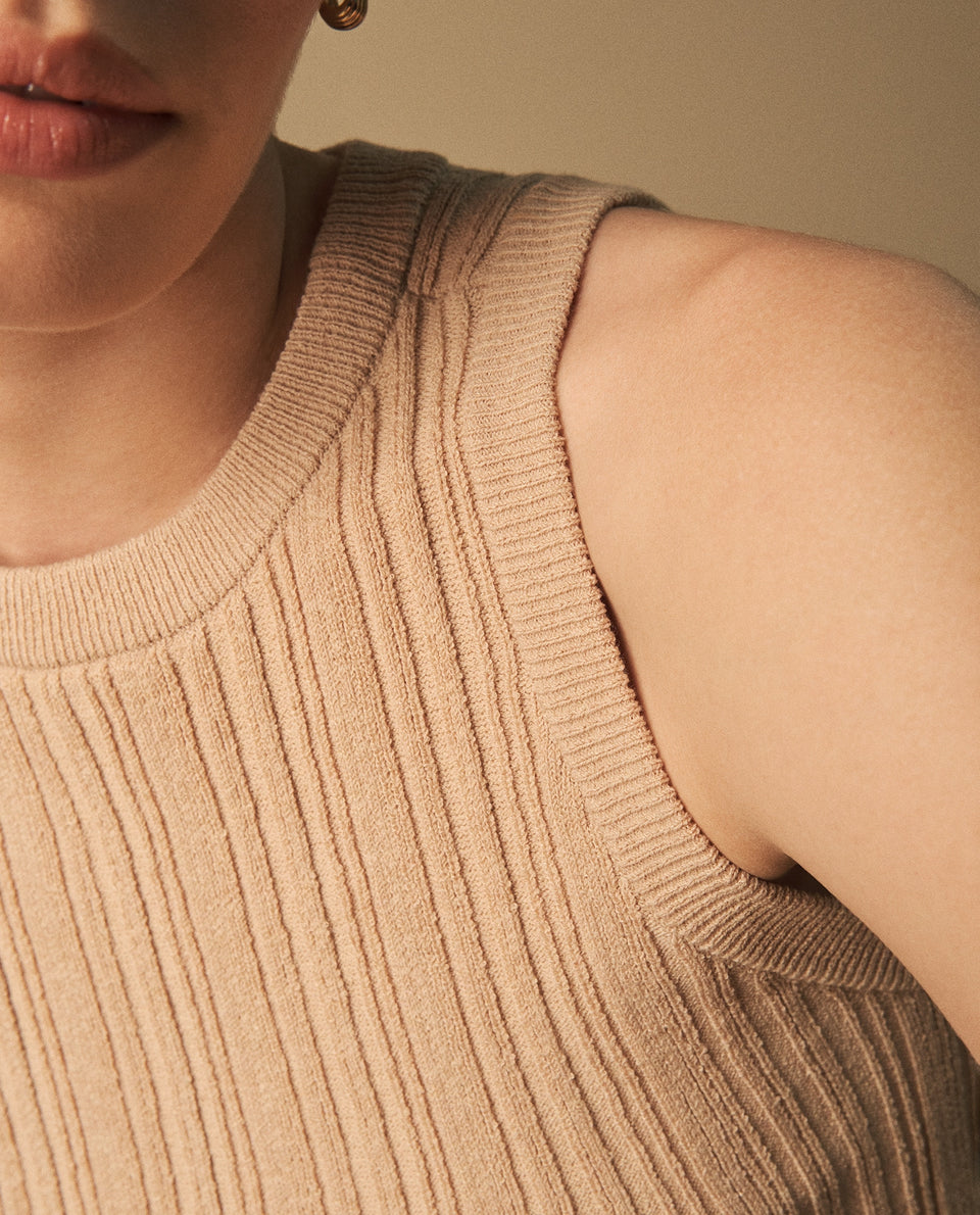Camiseta Acanalada Beige Sin Mangas Premium - Beige 34_409G207_BEI130607_5