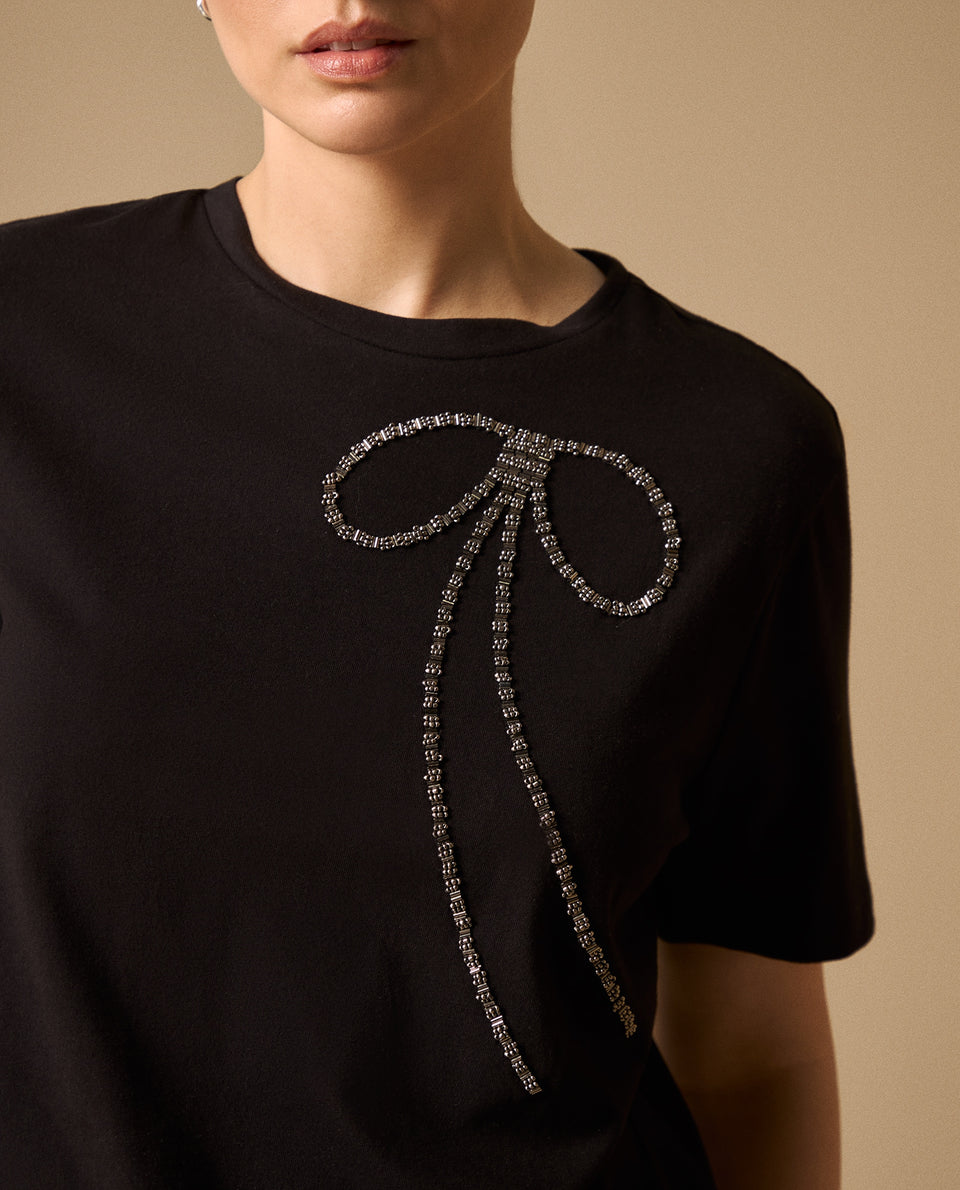 Camiseta Negra con Aplicación de Strass - Negro 34_409G214_NEG190303_3