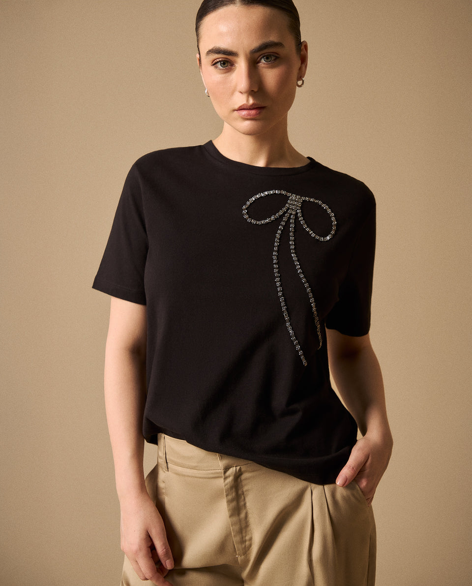 Camiseta Negra con Aplicación de Strass - Negro 34_409G214_NEG190303_4